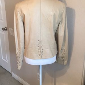 Cream Leather jacket with lacing details
